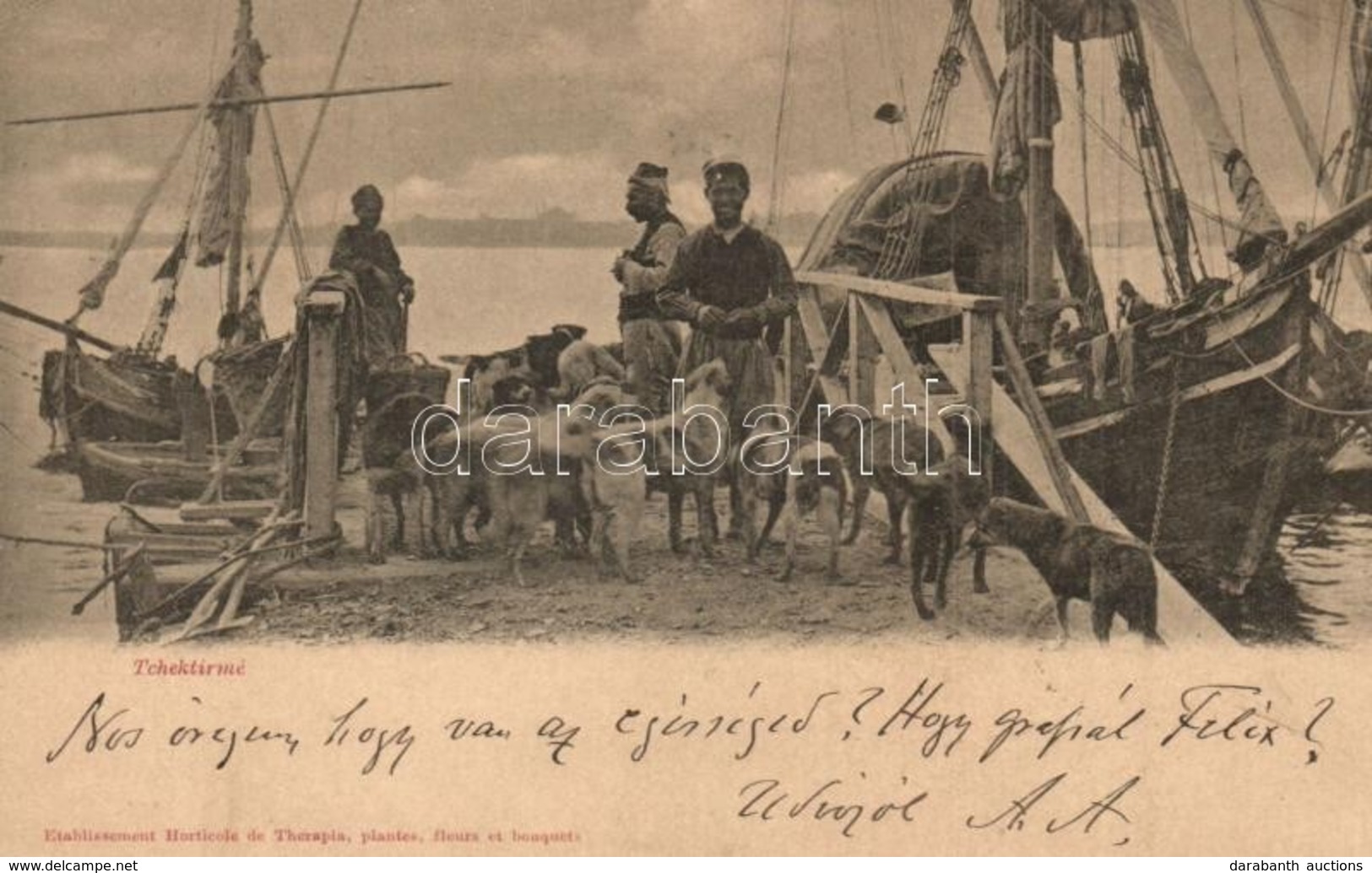 T2 1899 Tchektirme, Cektirme, Cektiri; Turkish Ship With Fishermen And Stray Dogs. Etablissement Horticole De Therapia + - Non Classés
