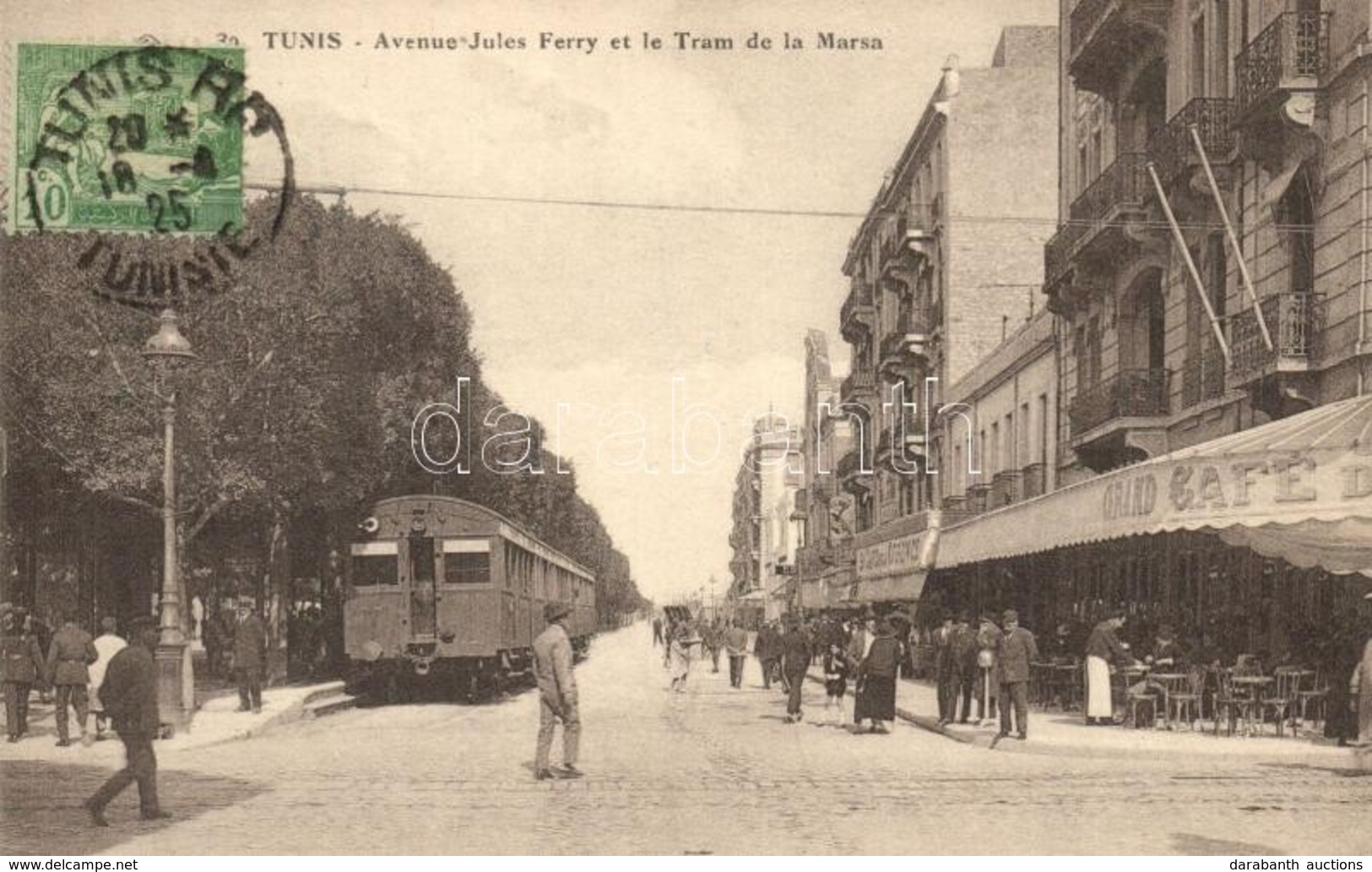 T2 Tunis, Avenue Jules Ferry Et Le Tram De La Marsa / Street View With Tram In The Stop, Grand Cafe. TCV Card - Sin Clasificación