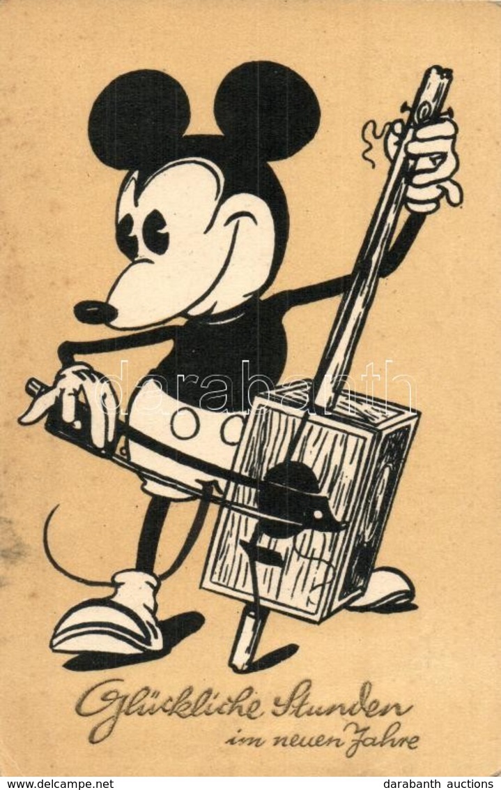 T2/T3 Glückliche Stunden Im Neuen Jahre / Mickey Mouse With Musical Instrument. Walter E. Disney Art Postcard (EK) - Ohne Zuordnung