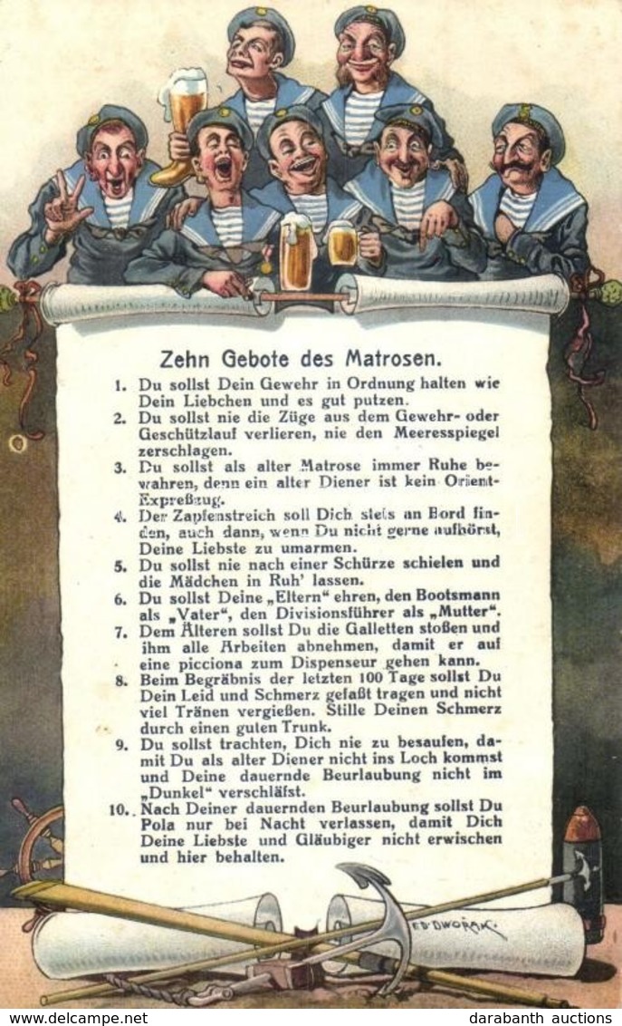 ** T1/T2 Zehn Gebote Des Matrosen / Ten Commandments Of The Mariners. K.u.K. Kriegsmarine, Mariners Humorous Art Postcar - Non Classés