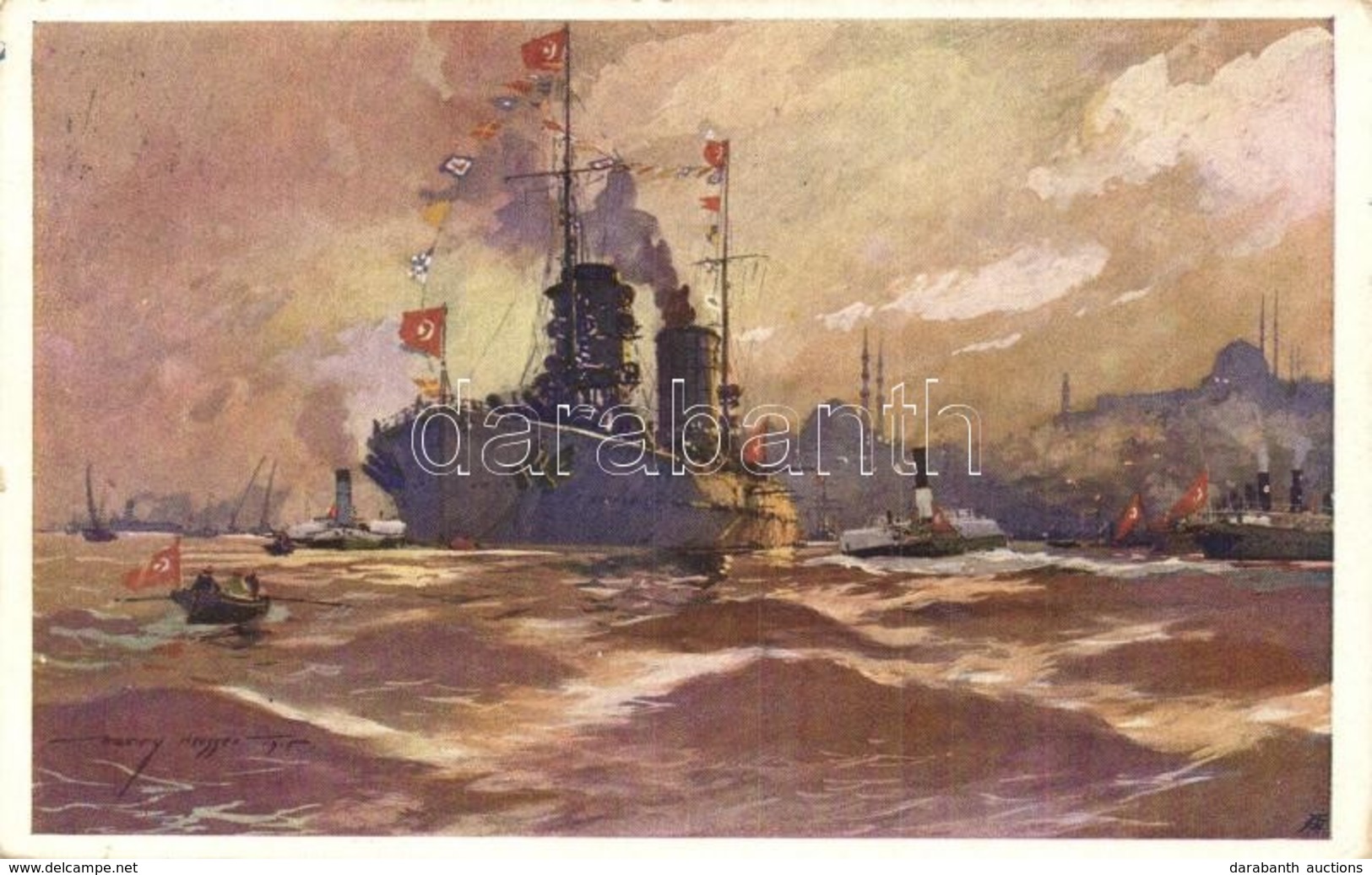 T2 1916 Flaggengala Im Hafen Von Konstantinopel / WWI Ottoman Navy Warships In The Port Of Constantinople (Istanbul). S: - Ohne Zuordnung