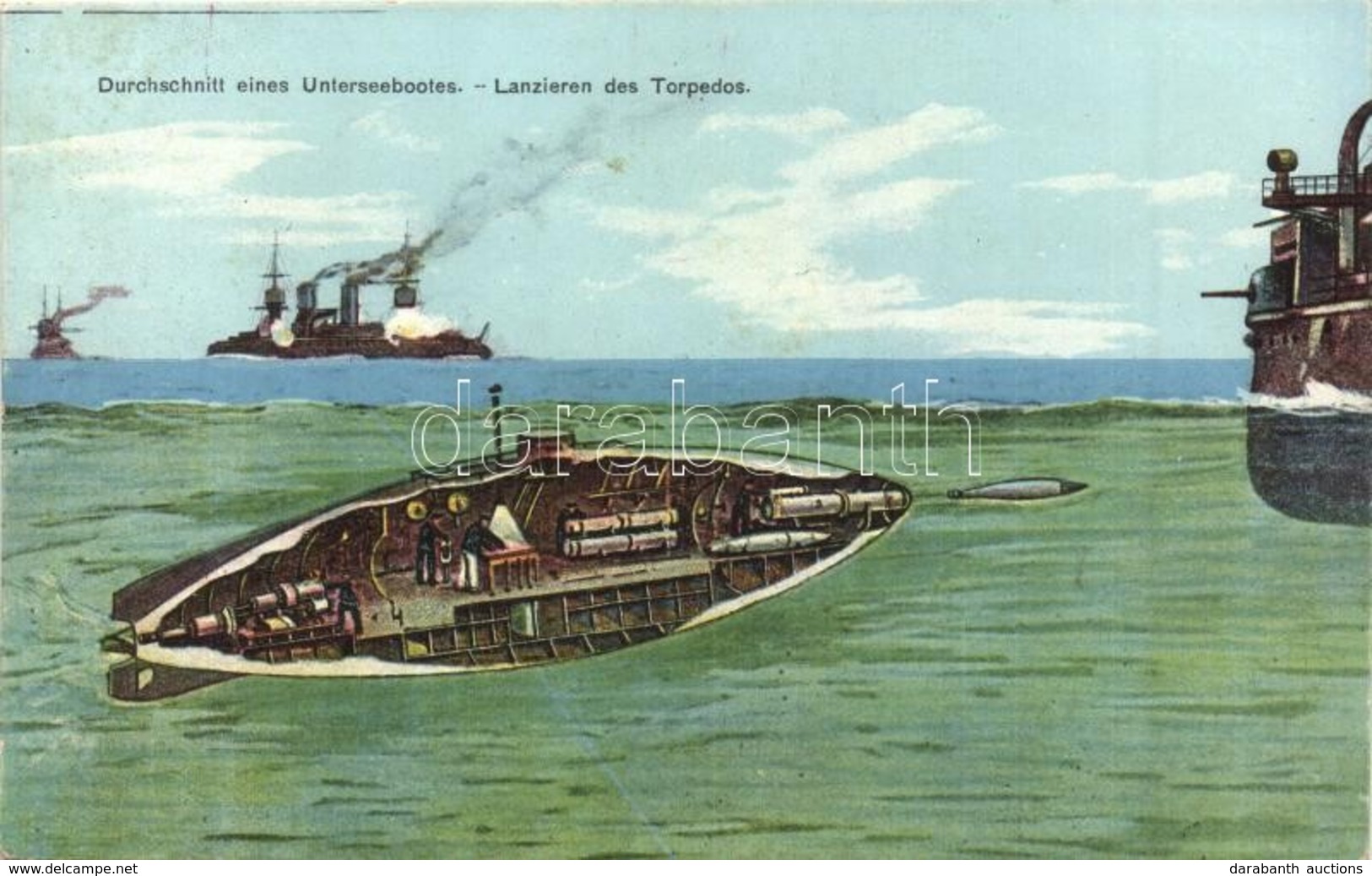 T2 Durchschnitt Eines Unterseebootes, Lanzieren Des Torpedos / WWI K.u.K. Kriegsmarine Submarine Launching A Torpedo + K - Ohne Zuordnung