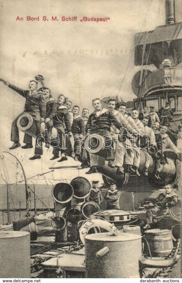 T2 1911 SMS Budapest Osztrák-magyar Monarch-osztályú Partvédő Csatahajó, Matrózok ülnek A Lövegeken / K.u.K. Kriegsmarin - Ohne Zuordnung