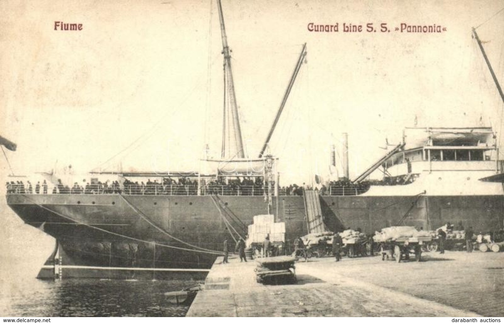 T2 1910 Pannónia Kivándorlási Hajó A Fiume-i Kikötőben. Reis Isidor Kiadása / Cunard Line SS Pannonia / Emigration Ship  - Non Classés
