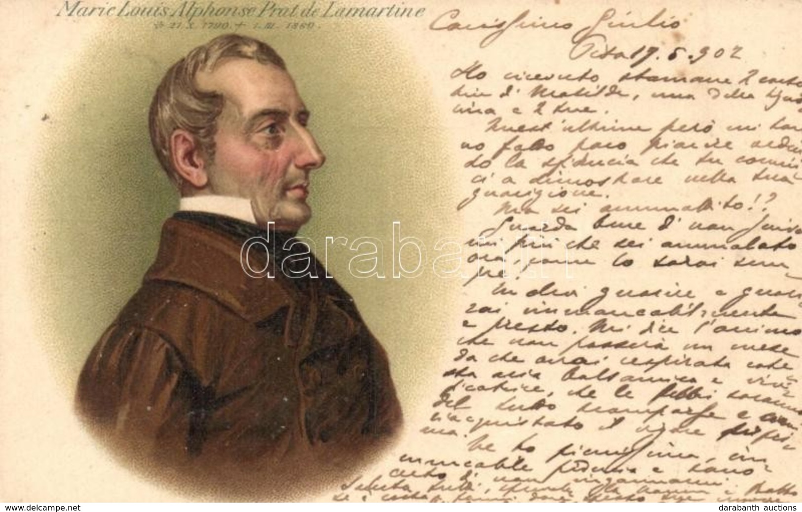 T2 1902 Marie Louis Alphonse De Prat De Lamartine / Alphonse De Lamartine, French Writer. Litho - Non Classés