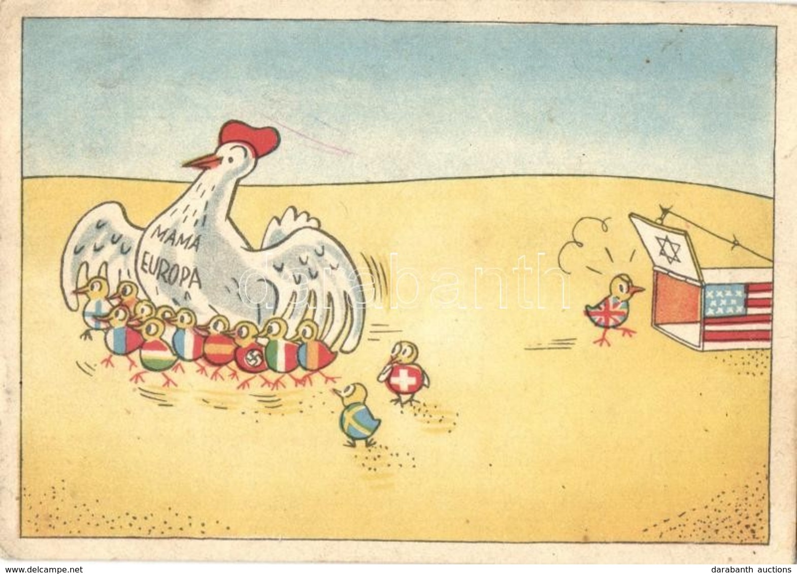 ** T2/T3 Mama Europa / WWII Mocking Propaganda Card With Chicken, Swastika Sign, Jewish America. Judaica Art Postcard (E - Non Classificati