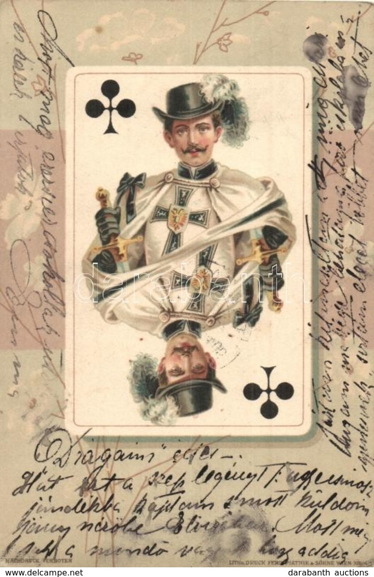 T2/T3 Francia Kártya, Treff. / Clovers Card From French Playing Cards. Ferd. Piatnik & Söhne Art Nouveau, Litho  (EK) - Ohne Zuordnung