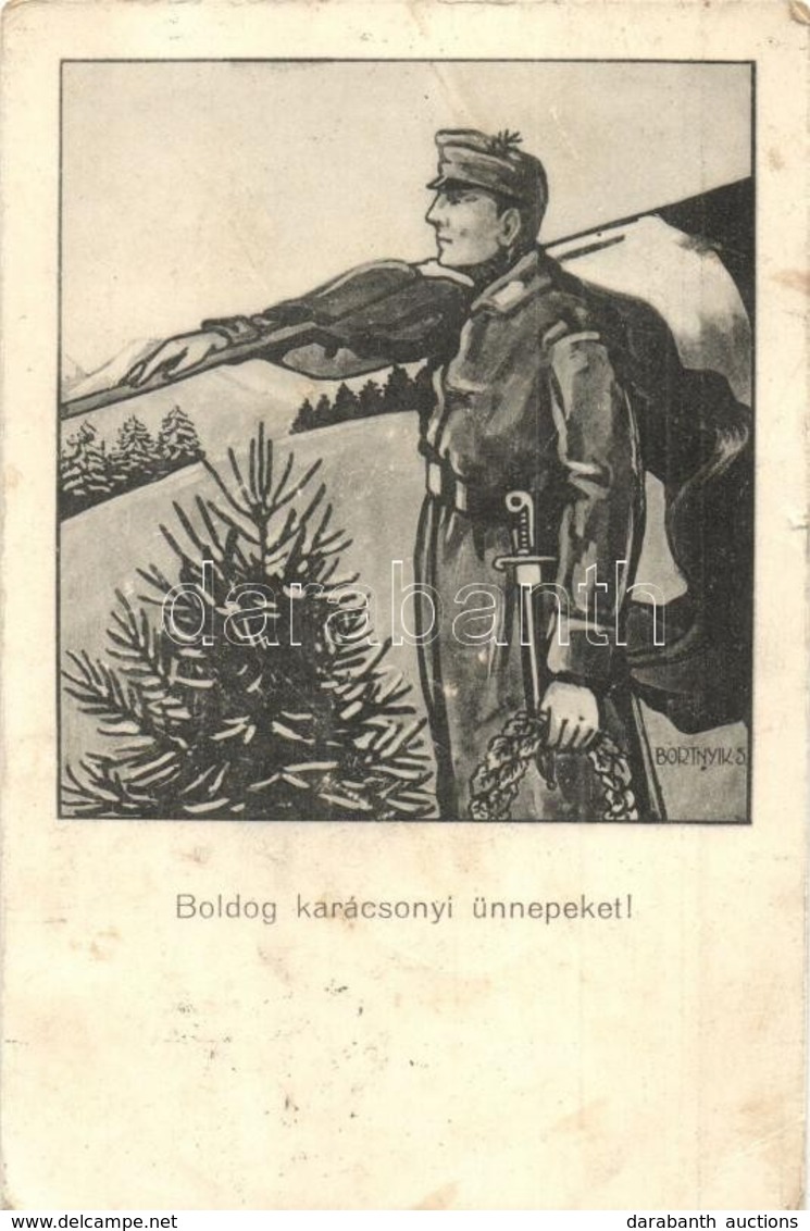 T2/T3 1914 Boldog Karácsonyi ünnepeket! / WWI K.u.K. Military Christmas Greeting Art Postcard S: Bortnyik S. (kis Szakad - Non Classés