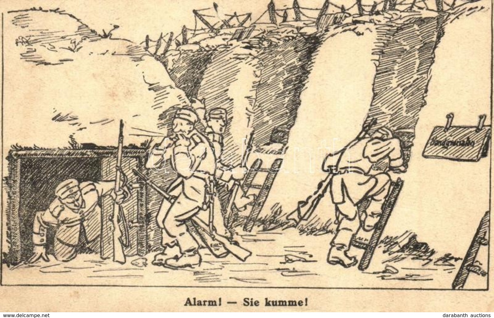 T3 1917 Alarm! Sie Kumme! Postkartenfolge Des 'Champagne-Kamerad' Nr. 4. / WWI K.u.K. Military Feldpostkarte  (szakadás  - Ohne Zuordnung