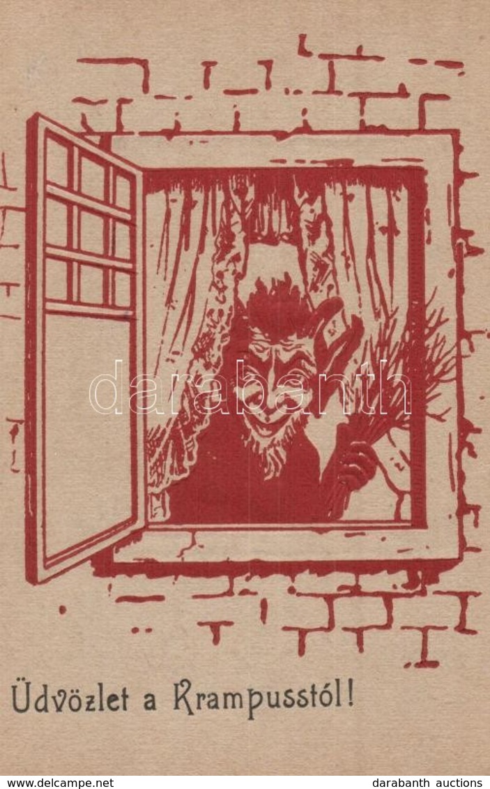 ** T1/T2 Üdvözlet A Krampusstól! / Krampus Greeting Art Postcard, In The Window. Emb. - Non Classés