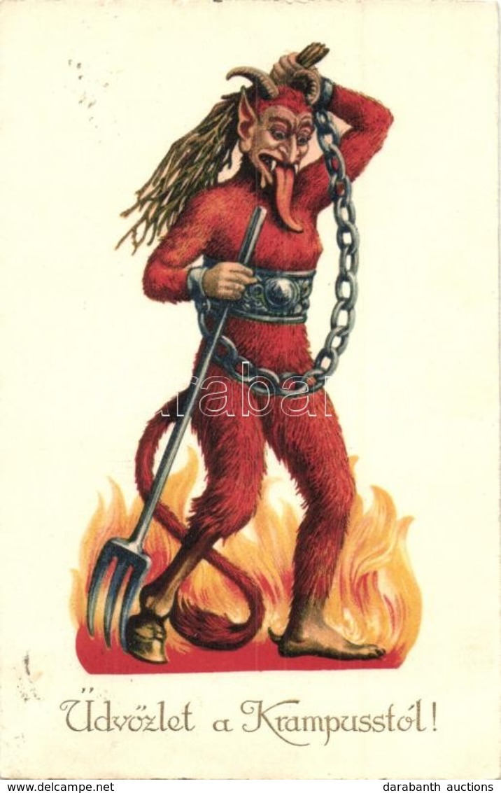 T2 1926 Üdvözlet A Krampusztól! / Krampus Greeting Art Postcard With Pitchfork. Litho - Non Classés