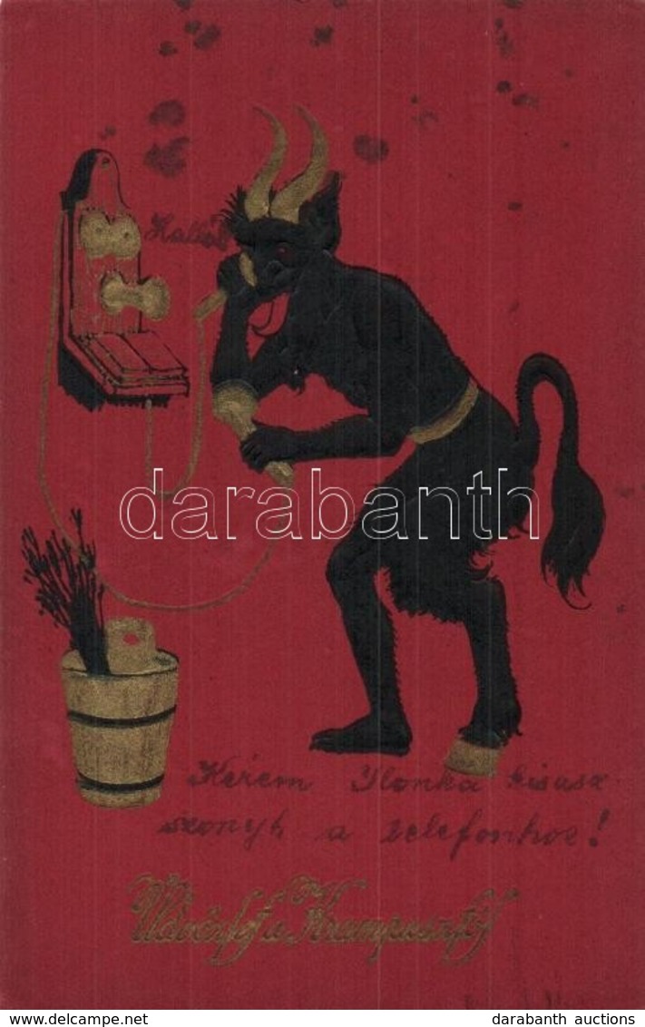 T2/T3 Üdvözlet A Krampusztól! / Krampus On The Phone. Emb. K.Ph.W. II. 34.  (EK) - Ohne Zuordnung