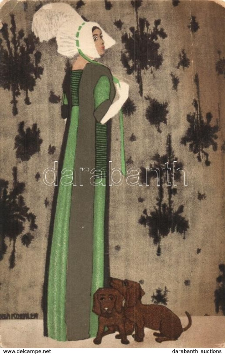 T3 1916 Lady With Dachshunds, Wiener Werksätte No. 521. S: Mela Koehler + K.u.K. Infanterieregiment Friedrich Grossherzo - Non Classés