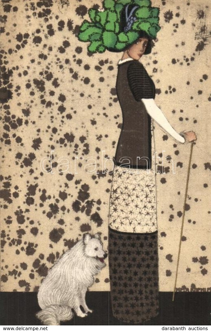 ** T1 Art Nouveau Lady With Dog. Wiener Werkstätte No. 523. S: Mela Koehler - Ohne Zuordnung