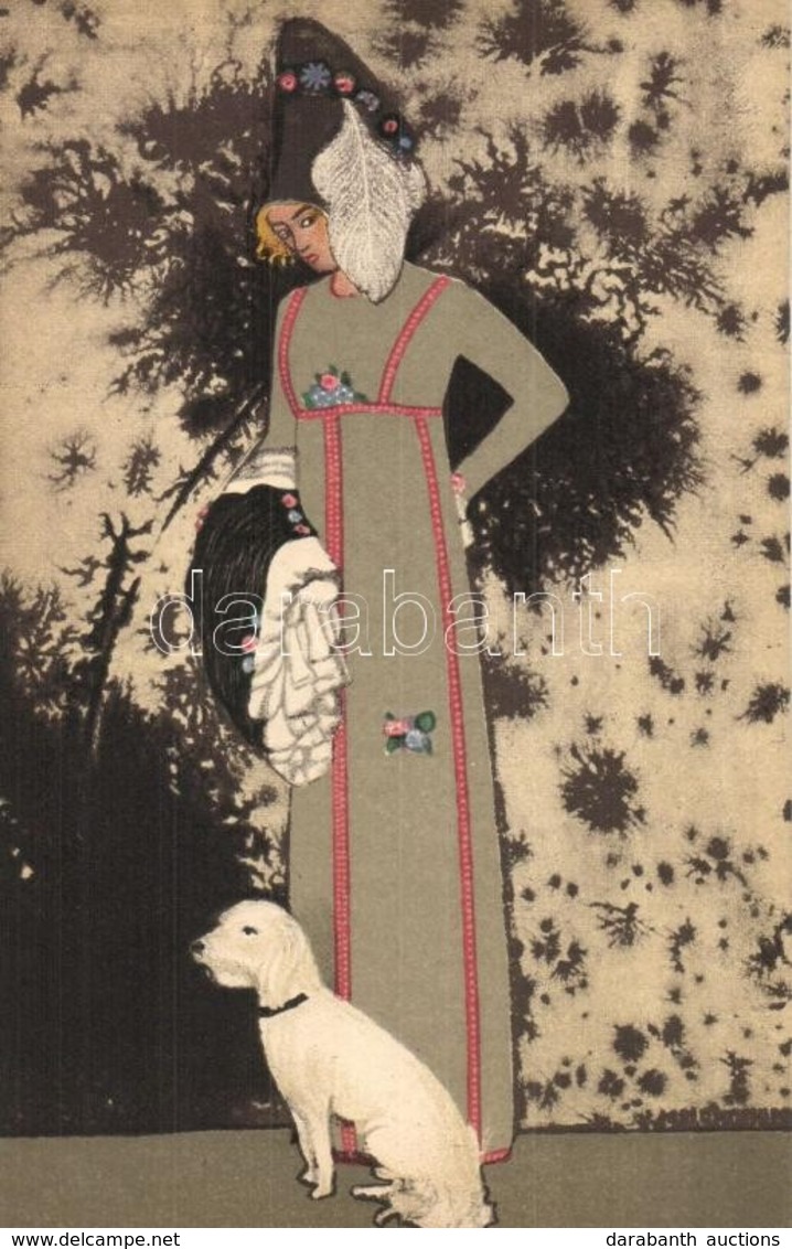 ** T1 Art Nouveau Lady With Dog. Wiener Werkstätte No. 522. S: Mela Koehler - Ohne Zuordnung