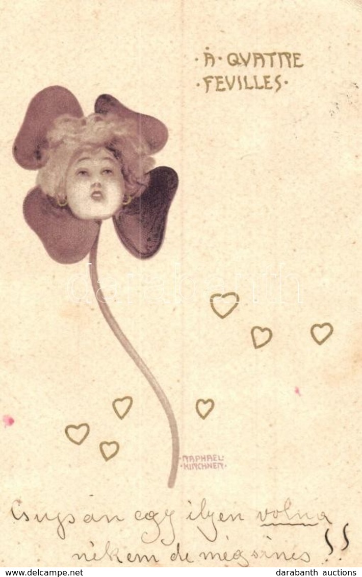 T2/T3 1900 A Quattre Fevilles / Art Nouveau Clover Lady. Litho S: Raphael Kirchner (EK) - Ohne Zuordnung