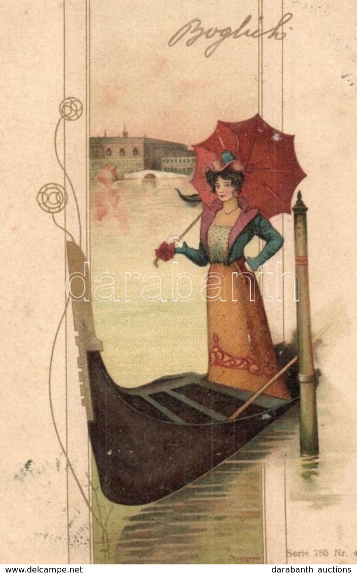 T2/T3 1902 Gondola In Venice. Hungarian Art Nouveau Postcard. Serie 785. Nr. 4. Litho  S: Basch Árpád (EK) - Zonder Classificatie