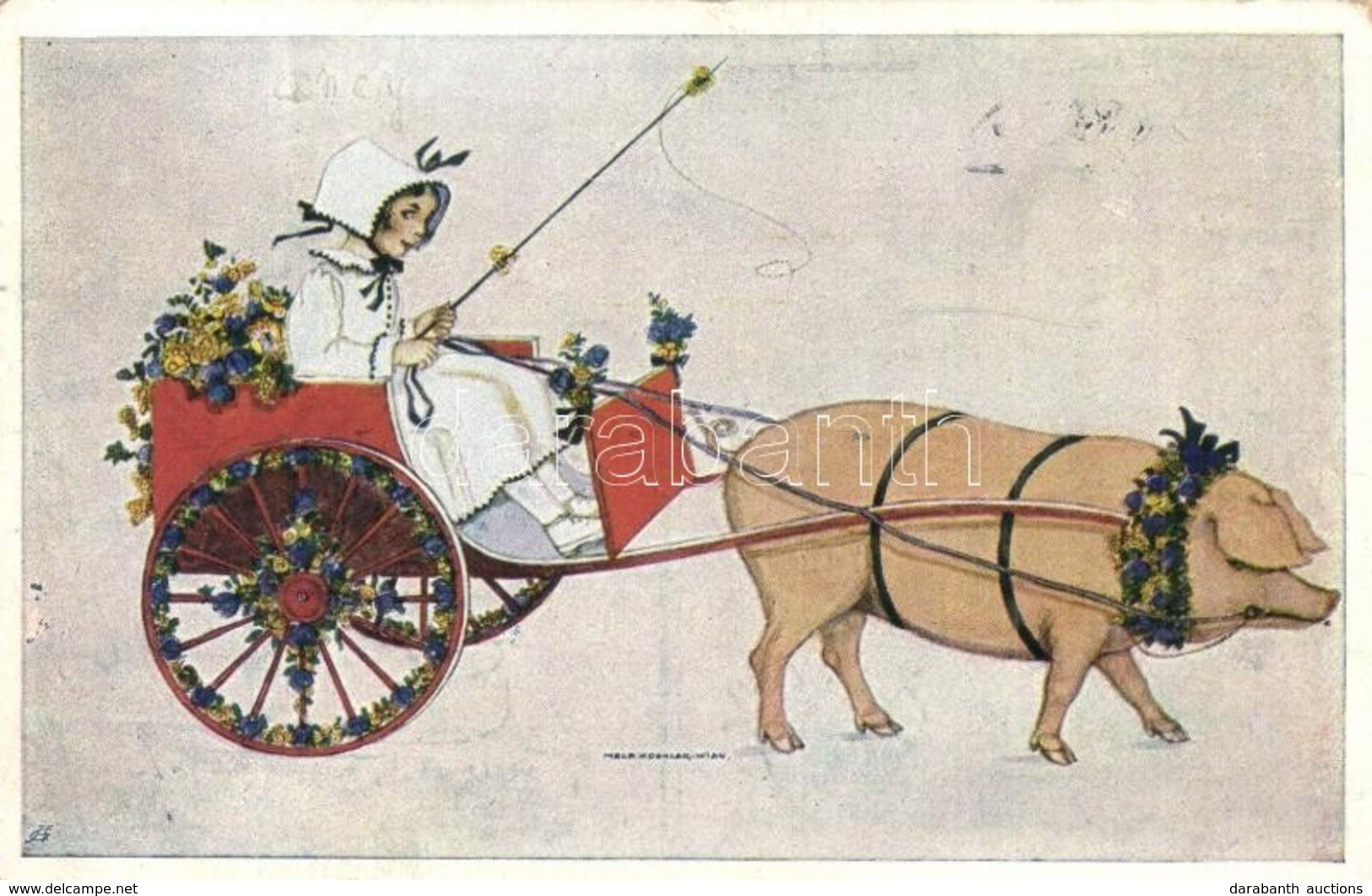 T2/T3 Girl With Pig-drawn Cart. Deutscher Schulverein Karte Nr. 1121. S: Mela Koehler (EK) - Non Classificati