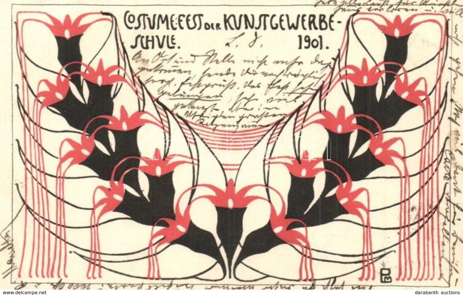 T2 1901 Costumefest Der Kunstgewerbeschule / Marietta Peyfuss Művészlapja és Saját Kezű Levele (Wiener Werkstätte Egyik  - Non Classés