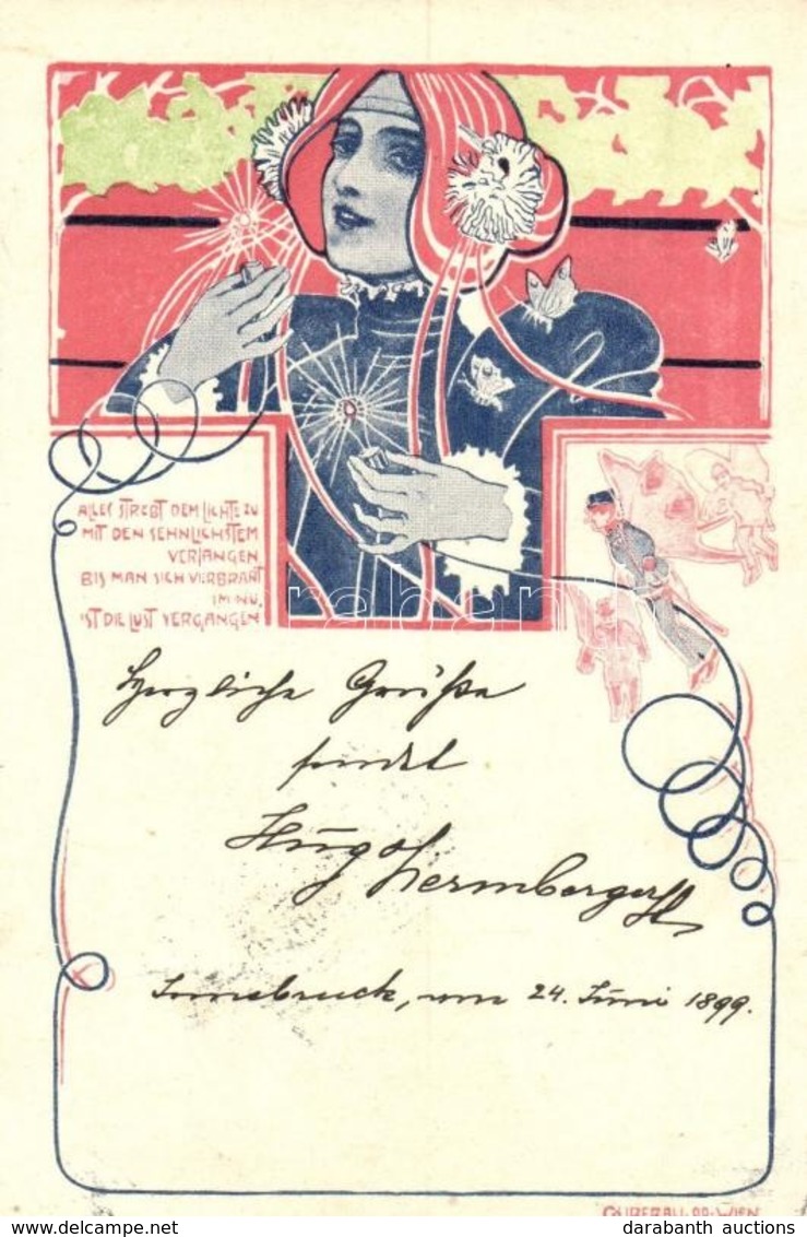 T2 1899 Art Nouveau Lady With Light Bulbs. Franz Schöler Wien XIX. S: G. Liberali - Ohne Zuordnung