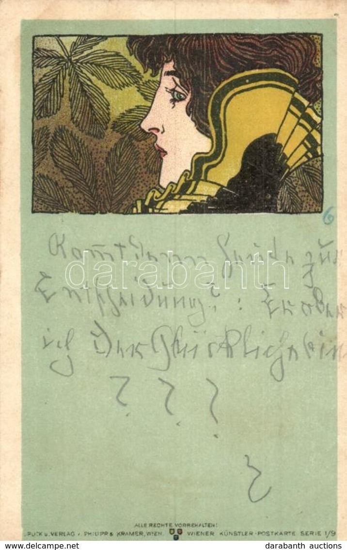 * T2/T3 Art Nouveau Lady.  Philipp & Kramer Wiener Künstler-Postkarte Serei I/9. Litho (fa) - Ohne Zuordnung