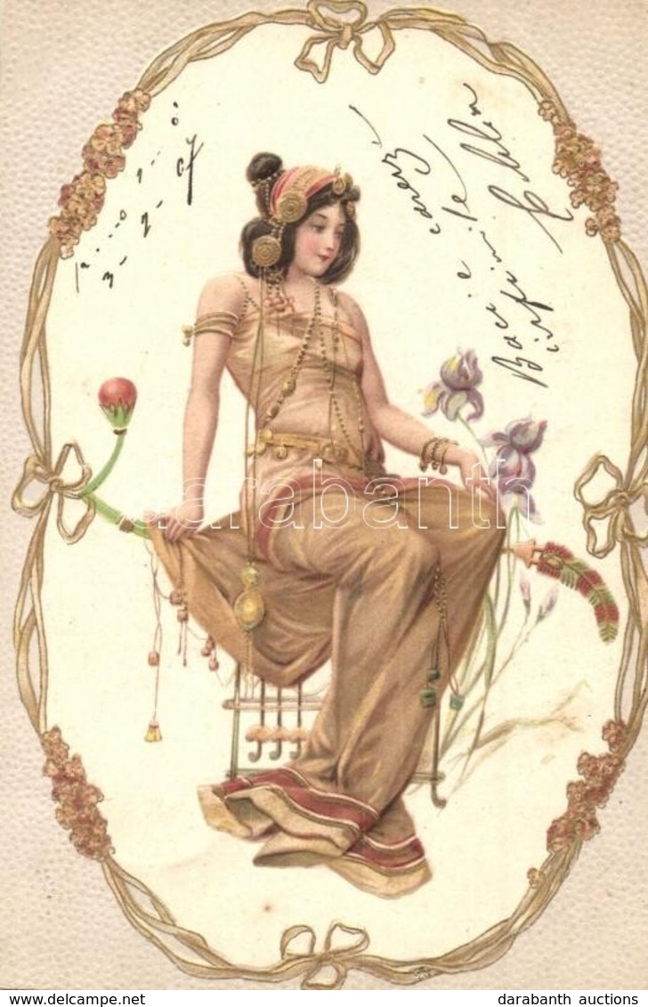 T2 Art Nouveau Lady Art Postcad. Emb. Litho - Non Classificati