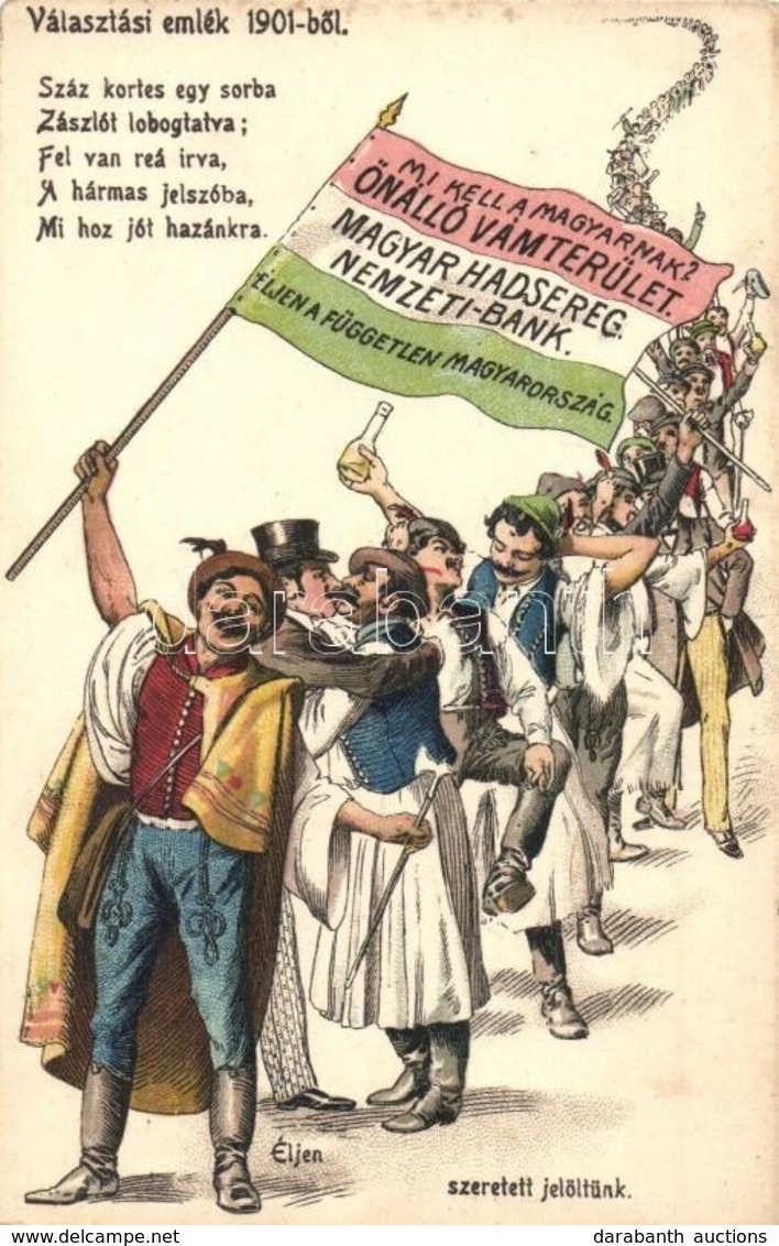 ** T2 Választási Emlék 1901-ből. Száz Kortes Egy Sorba, Zászlót Lobogtatva... Mi Kell A Magyarnak? / Hungarian Elections - Non Classés