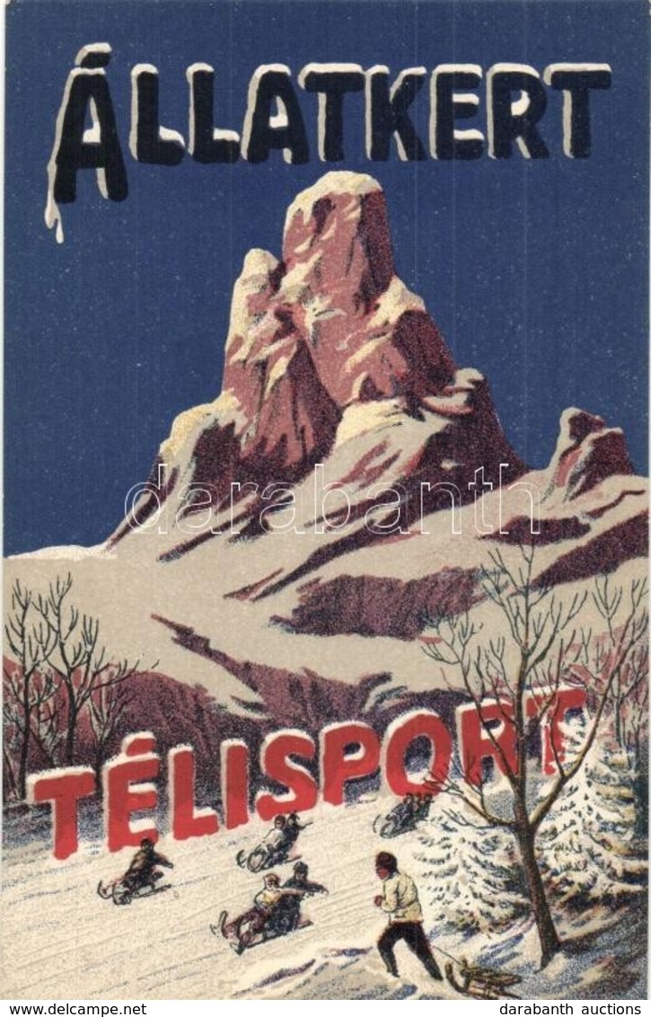 ** T1 Budapest Székesfővárosi Állatkert Reklámlapja. Téli Sport / Budapest Zoo Advertisement Art Postcard. Winter Sport - Non Classés