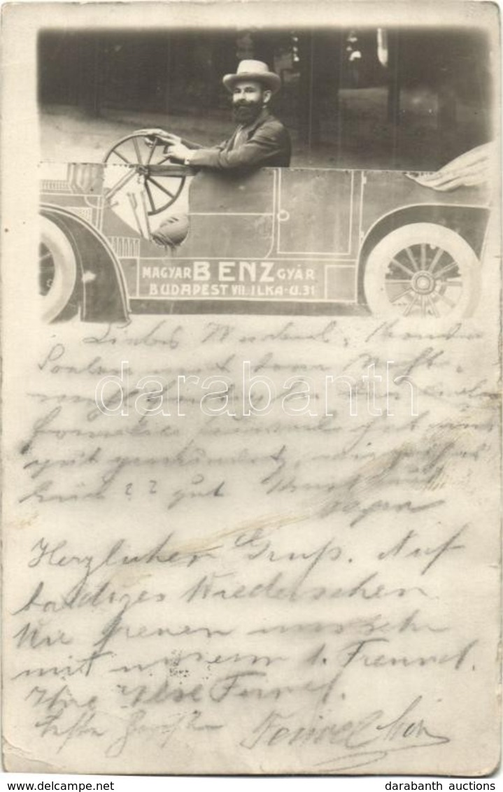 T2/T3 1911 Budapest, Magyar Benz Gyár Reklámlapja Karton Autóval. Ilka U. 31. / Hungarian Benz Factory's Advertisiment C - Sin Clasificación