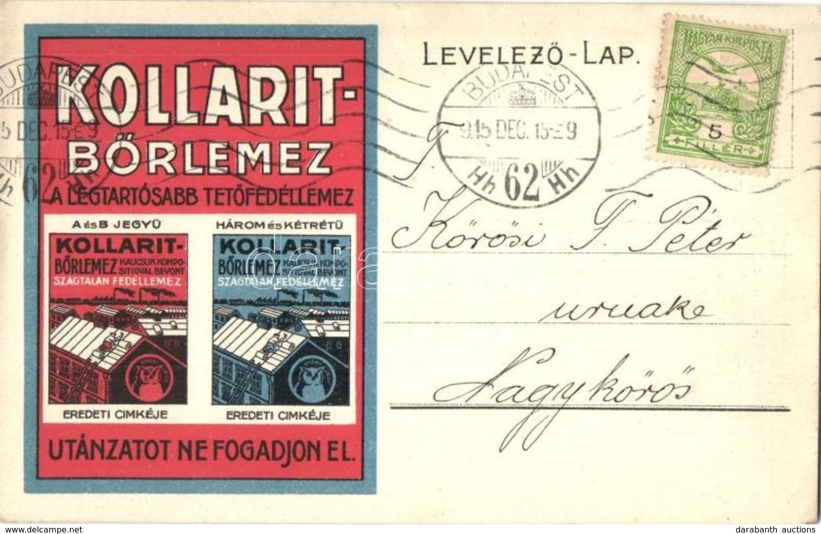 T2 1915 Kollarit-Bőrlemez A Legtartósabb Tetőfedéllemez. Kollár Miklós és Breitner Egyesült Újpest és Monfalcone Fedélle - Ohne Zuordnung