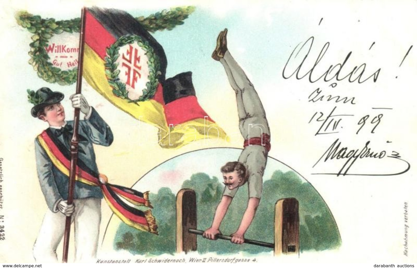 T2 1899 Willkommen Gut-Heil. Turnfest! / German Gymnastics Festival Advertisement Art Postcard. Kunstanstalt Karl Schwid - Ohne Zuordnung