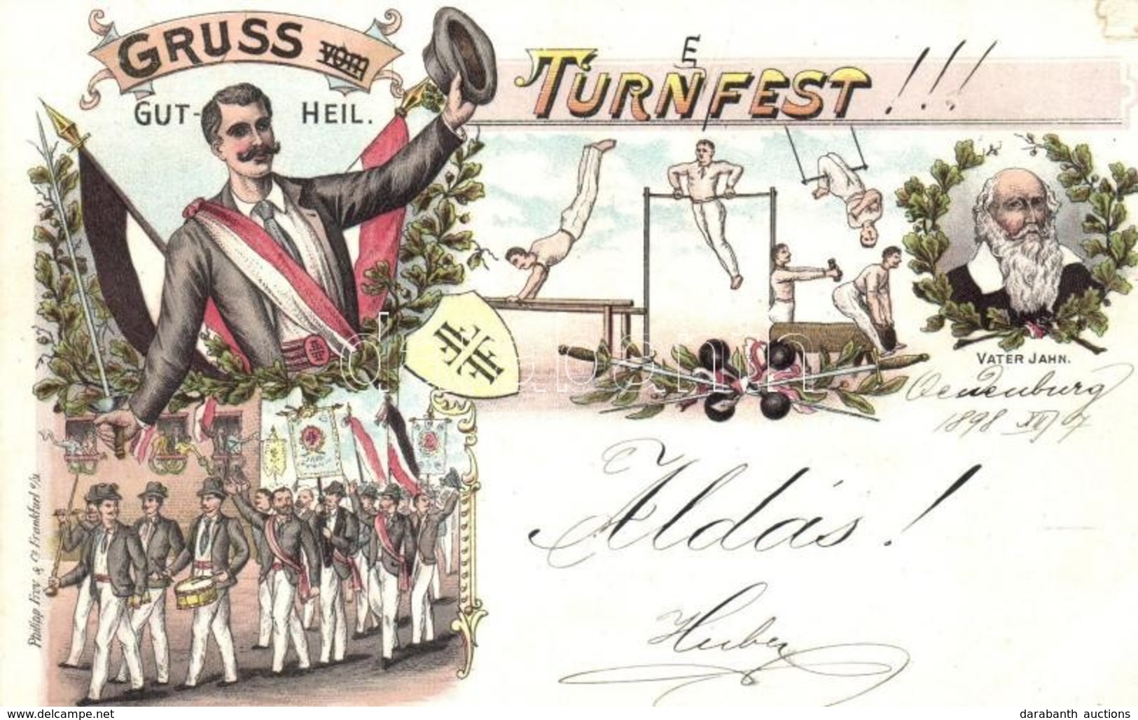 T3 1898 Gruss Vom Gut-Heil. Turnfest! Vater Jahn / German Gymnastics Festival Advertisement Art Postcard. Philipp Frey & - Ohne Zuordnung