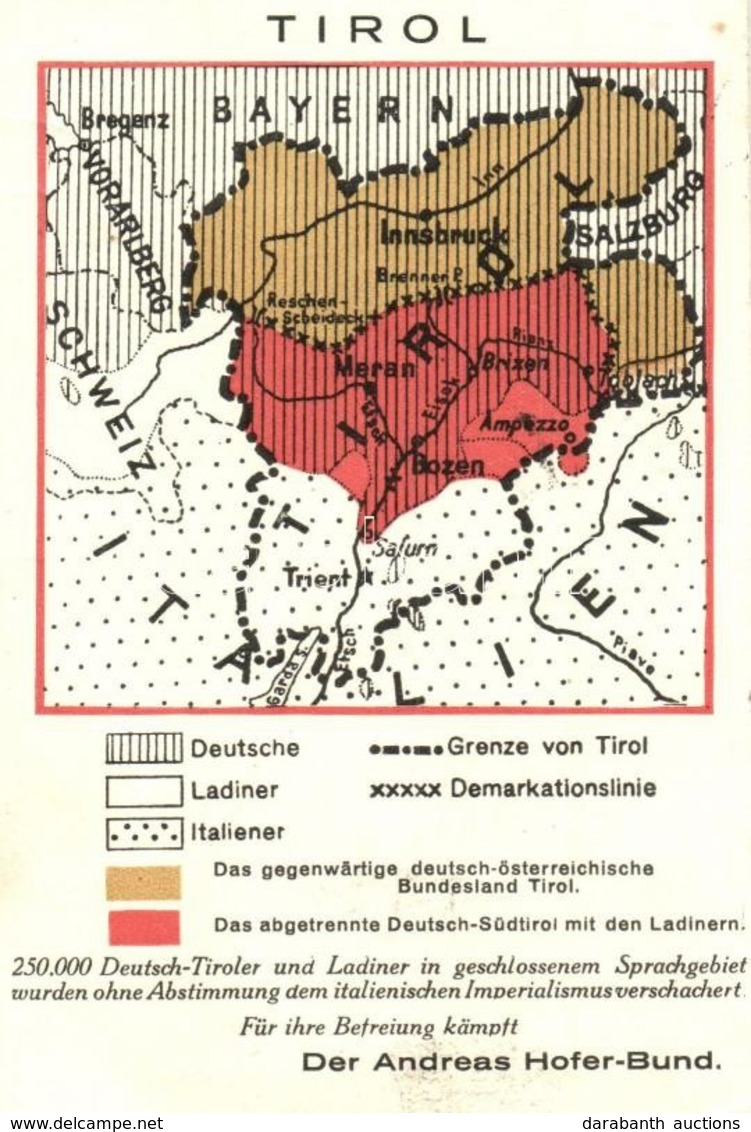 T2/T3 Tirol Landkarte. Der Andres Hofer-Bund / Tyrol Map. Advertisement Card  (EK) - Ohne Zuordnung