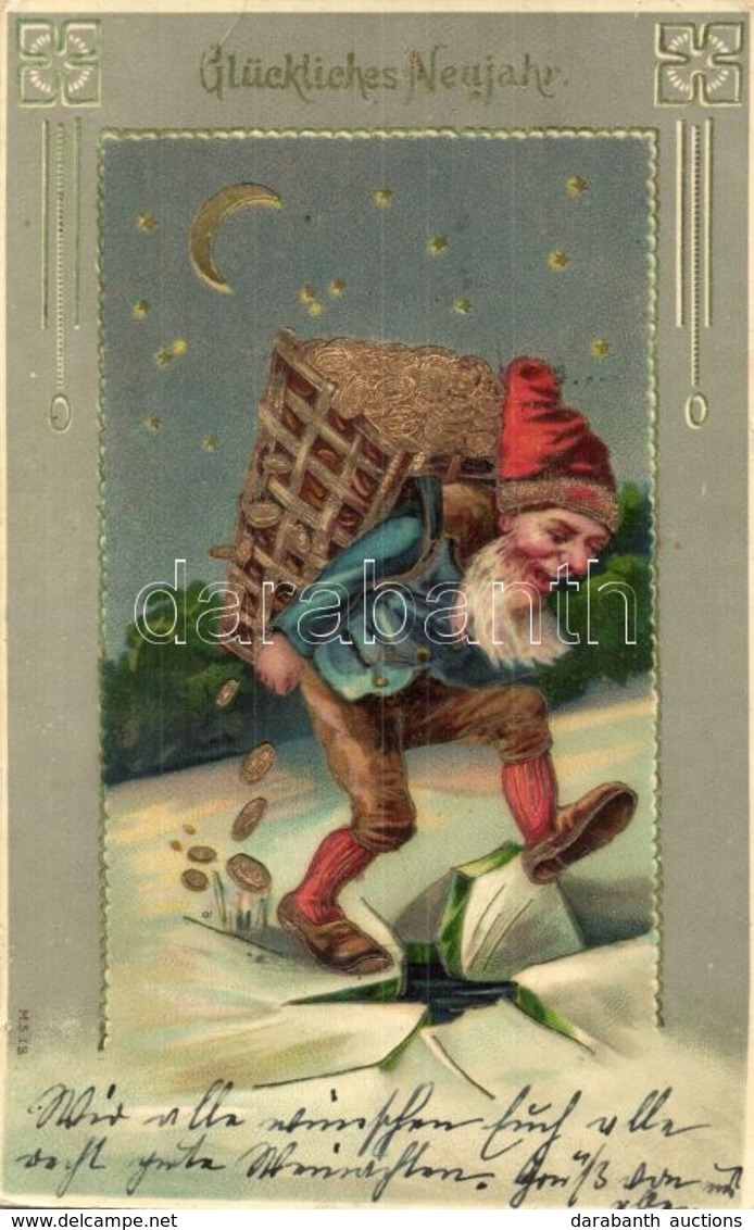 * T3 Glückliches Neujahr! / New Year Greeting Art Postcard With Dwarf. Emb. Litho (Rb) - Non Classés