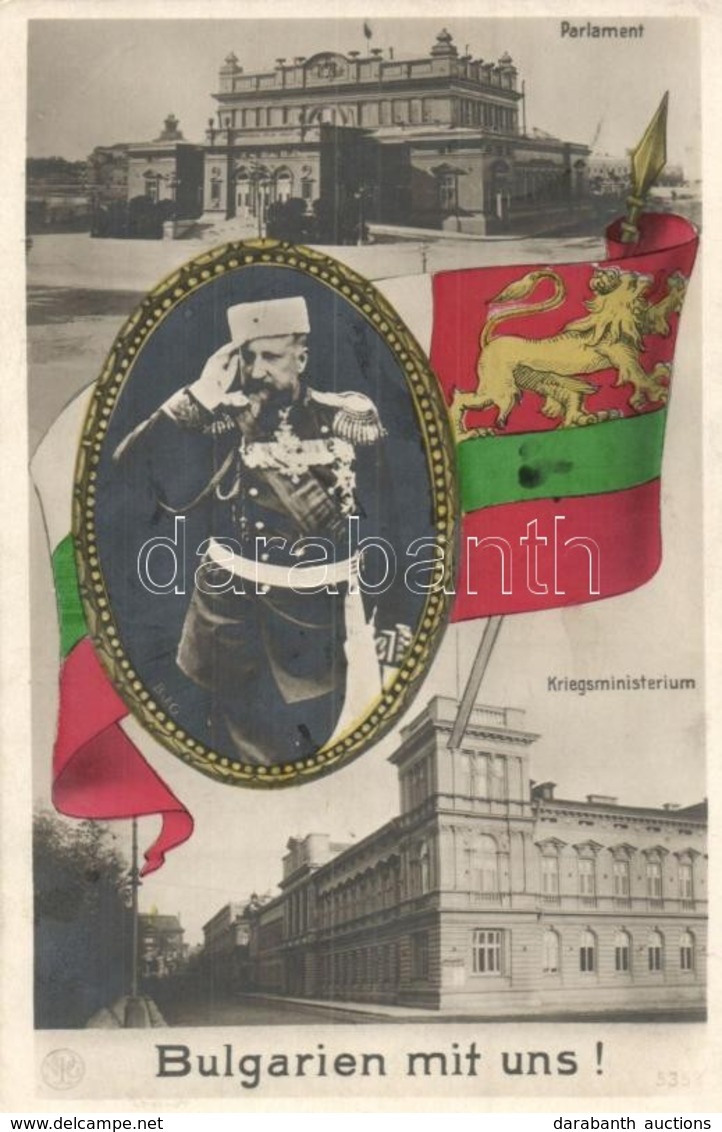 T2/T3 Bulgarien Mit Uns! Parlament, Kriegsministerium / Ferdinand I Of Bulgaria, Parliament And Ministry Of War. Flag, C - Non Classés