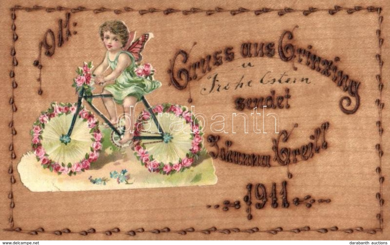 ** T2 1911 Gruss Aus Grinzing Und Frohe Ostern Sendet Johanna Greill / Custom Made Wooden Greeting Art Postcard (non PC) - Ohne Zuordnung