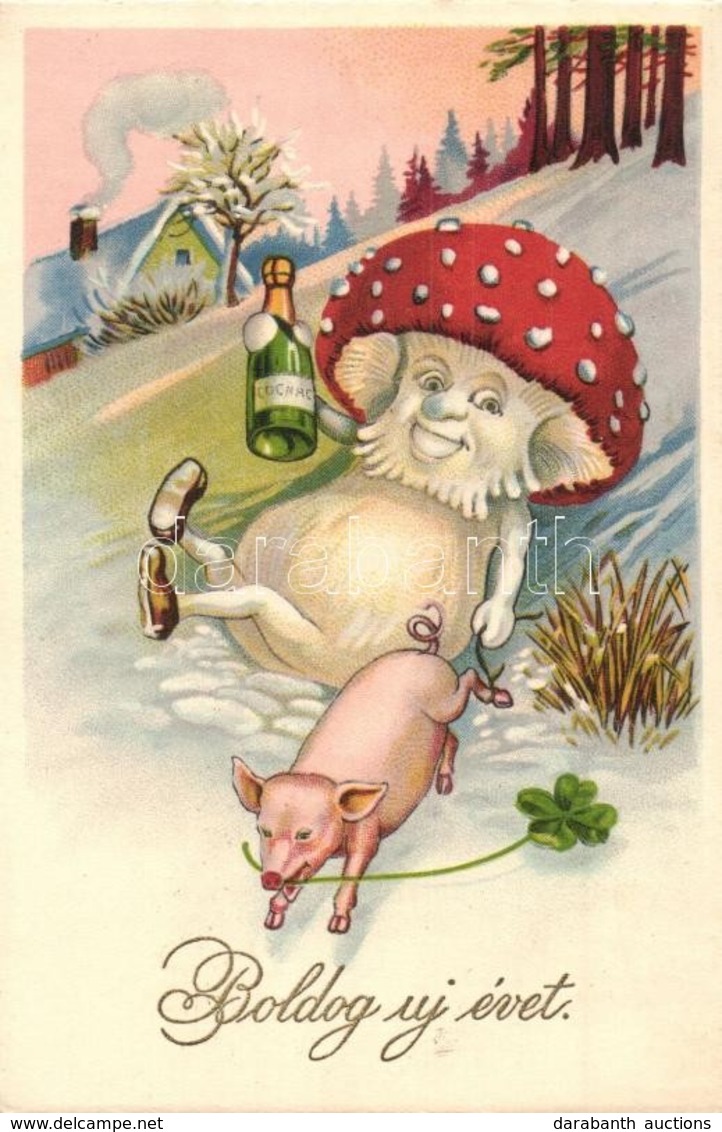 T2 1933 Boldog Új évet! / New Year Greeting Card, Mushroom. Erika Nr. 5015. Litho - Ohne Zuordnung