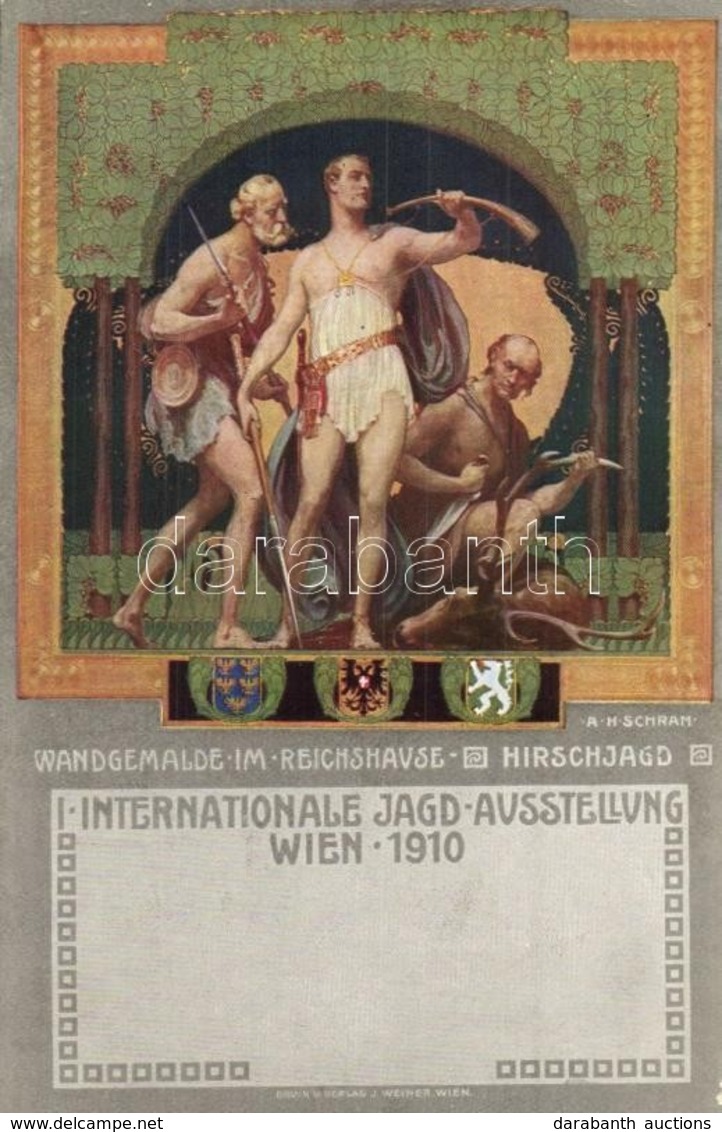 ** T2/T3 1910 Wien, Erste Internationale Jagdausstellung. Wandgemalde Im Reichshause. Hirschjagd / The First Internation - Non Classés