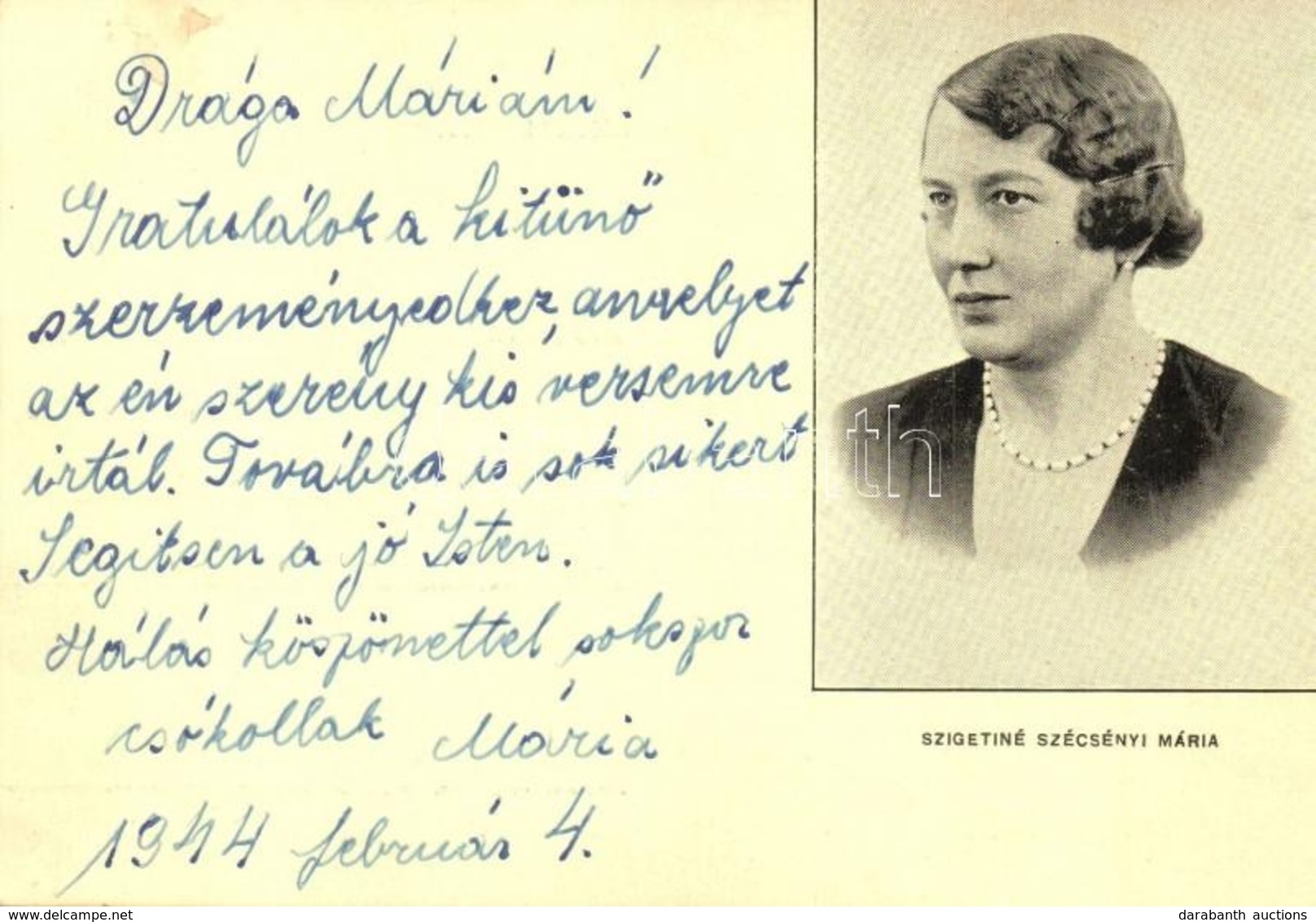 * T2 1944 Hogyha Négy-öt Lityit Megiszom... Szigetiné Szécsényi Mária Nóta énekesnő Gratuláló Levele Bauer Mária Zenesze - Ohne Zuordnung