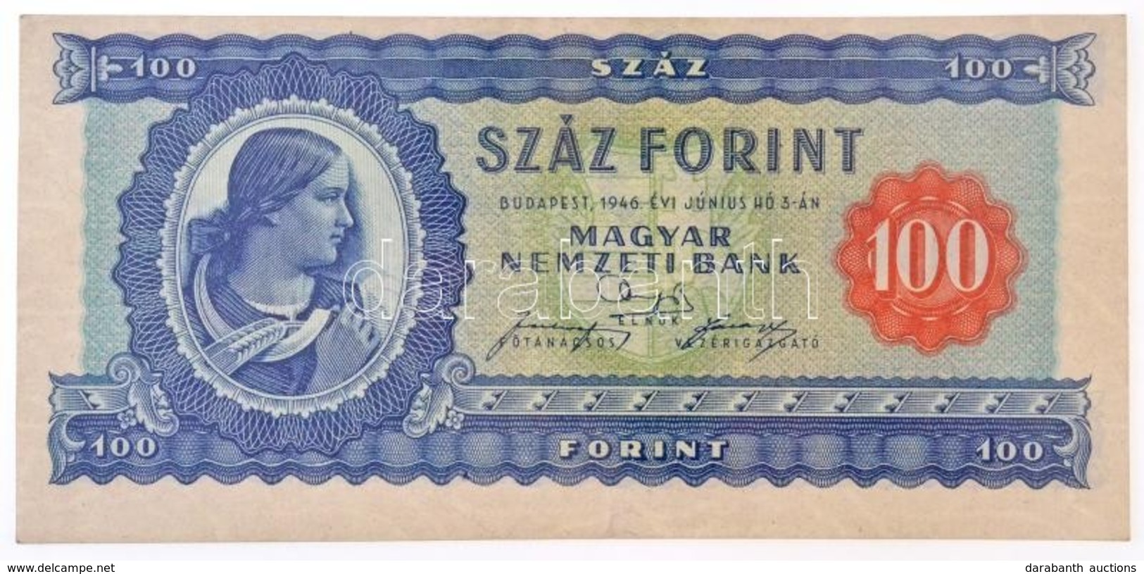 1946. 100Ft T:II / Hungary 1946. 100 Forint C:XF 
Adamo F26 - Ohne Zuordnung