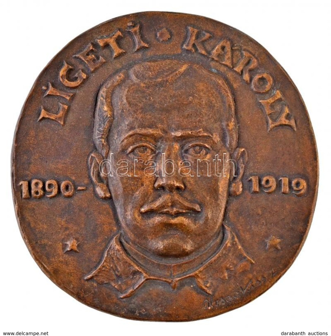 Olcsai Kiss Zoltán (1895-1981) ~1919. 'Liget Károly 1890-1919' Egyoldalas Br Plakett (704g/~160mm) T:2 Patina
/ Hungary  - Non Classés