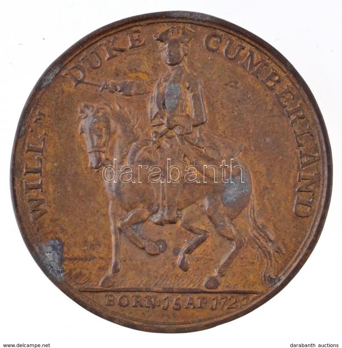 Nagy-Britannia ~1746. 'Vilmos Cumberland Hercege / Cullodeni Csata' Br Emlékérem (9,86g/34mm) T:2- Patina / 
Great Brita - Ohne Zuordnung