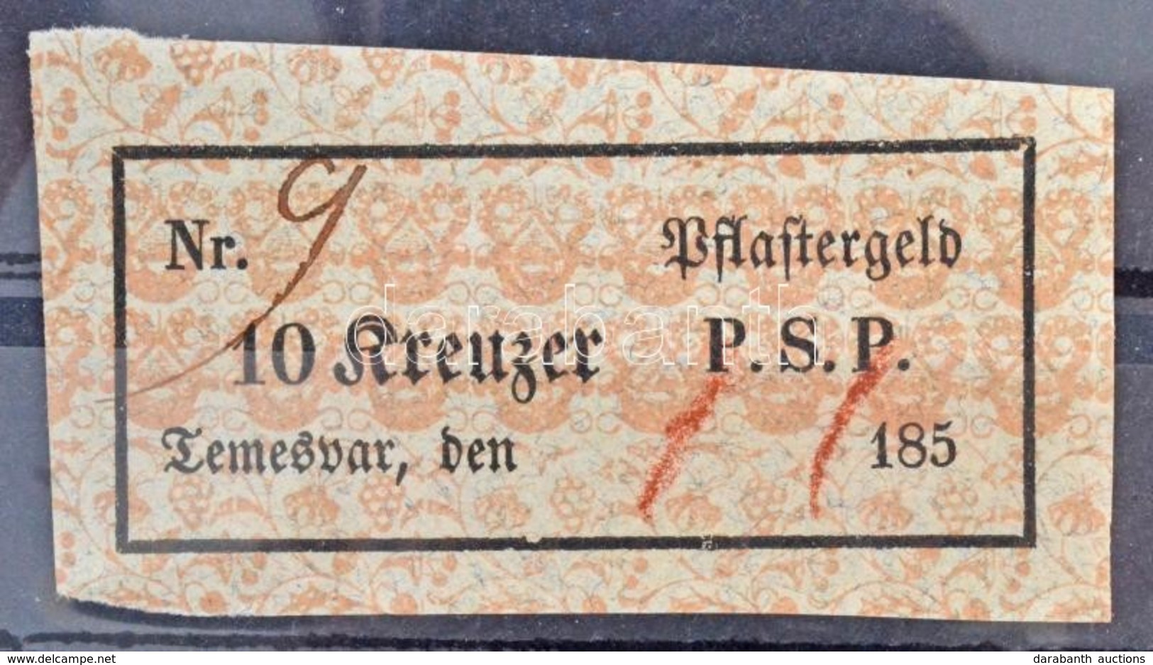 Erdély / Temesvár 1850-1860. 'Pflastergeld (Útadó)' 10 Krajcárról, 'P.S.P.' T:II / Transsylvania / Timisoara 1850-1860.  - Non Classés