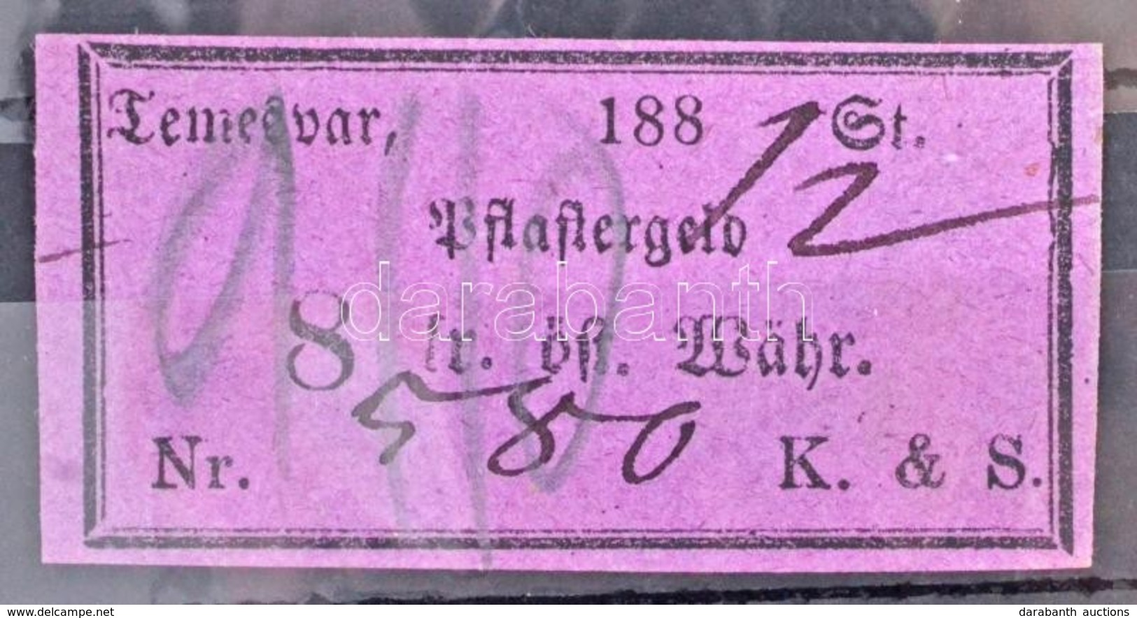 Osztrák-Magyar Monarchia / Temesvár 1880-1890. 'Pflastergeld (Útadó)' 8 Osztrák értékű Forintról, 'K. & S.', Lila T:II / - Ohne Zuordnung