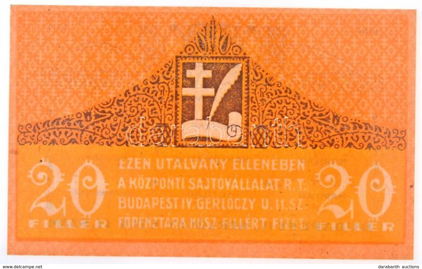 Budapest 1919. 20f 'Központi Sajtóvállalat R.T.' T:I / Hungary / Budapest 1919. 20 Fillér 'Központi Sajtóvállalat R.T.   - Ohne Zuordnung