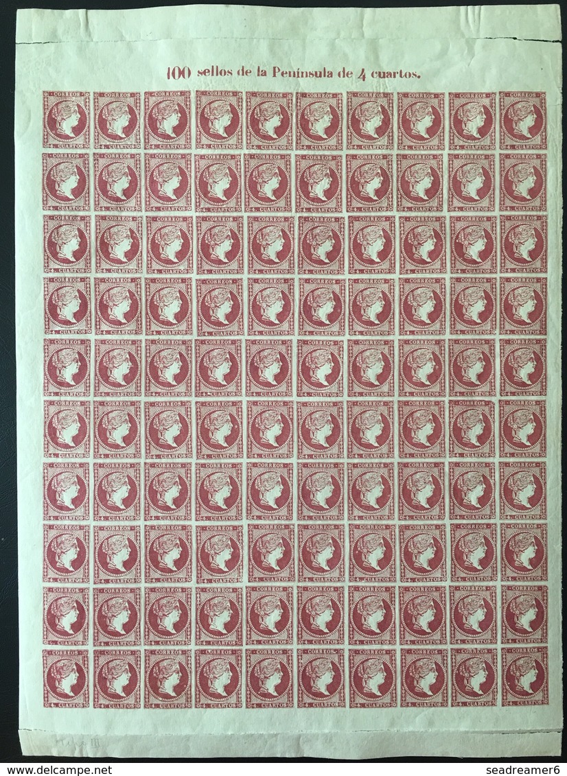 ESPAGNE N°43A Type IV( Sans Filigrane) Feuille Complete Fraicheur Postale , Spectaculaire Et RR Ainsi... - Unused Stamps