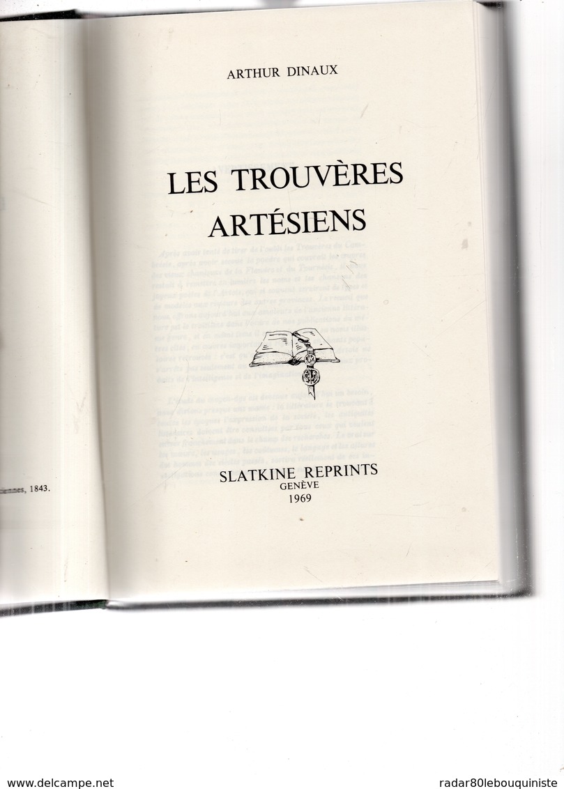 Les Trouvères Artésiens. DINAUX. 485 Pages.1969. - Picardie - Nord-Pas-de-Calais