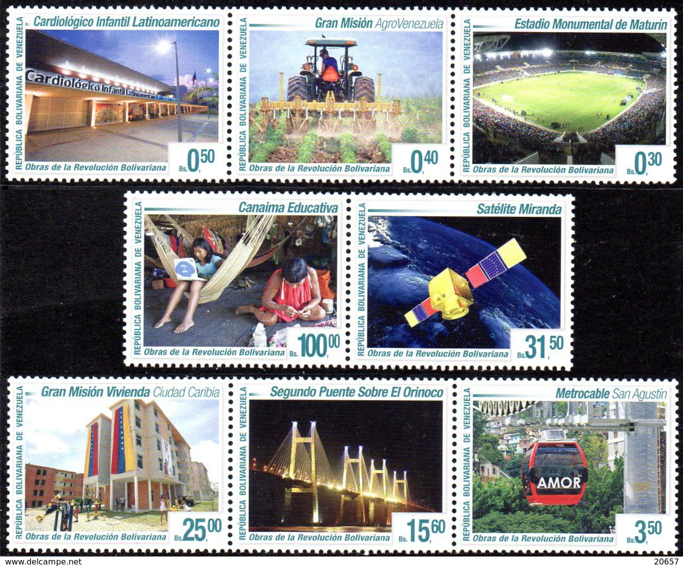 VENEZUELA 3056/63 Stade De Football, Agriculture, Pont, Satellite, Hopital, Téléphérique - Venezuela