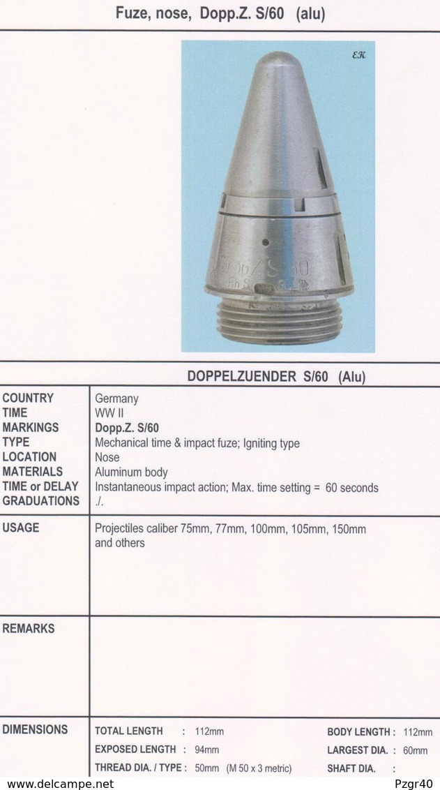 Fusée allemand German fuze Dopp.Z. S/60 INERT 1935 pre WW II RARE!