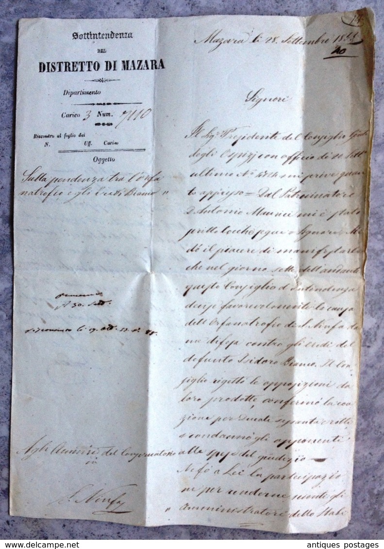 Lettre Sottitendenza Del Distretto Mazara del Vallo 1853 Sicile Napoli Sicilia Trapani Santa Ninfa Italia  Real Servizio